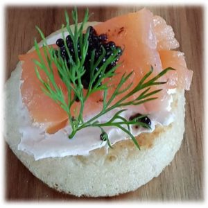 BCS - Smoked Atlantic Salmon Blini with Salmon Caviar and fresh Dill